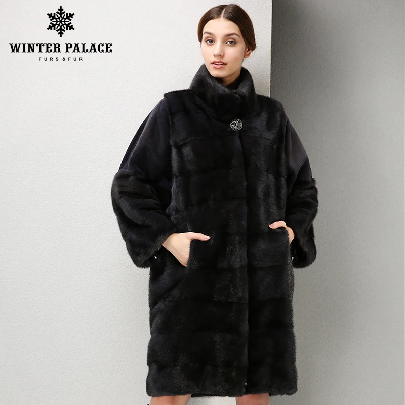 Зимние модные высококачественные женщины норковую пальто длинные с мехом