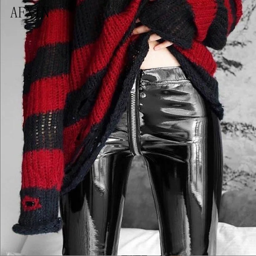 Женские брюки из искусственной кожи и латекса облегающие пуш ап с высокой талией