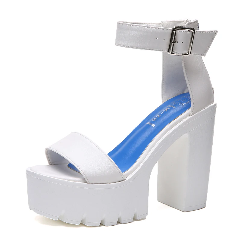 4white Летние босоножки; женская обувь; пикантные босоножки на толстом каблуке с открытым носком; Повседневная русская обувь на платформе; женские босоножки; Sandalias De Verano Para Mujer - Цвет: 4white