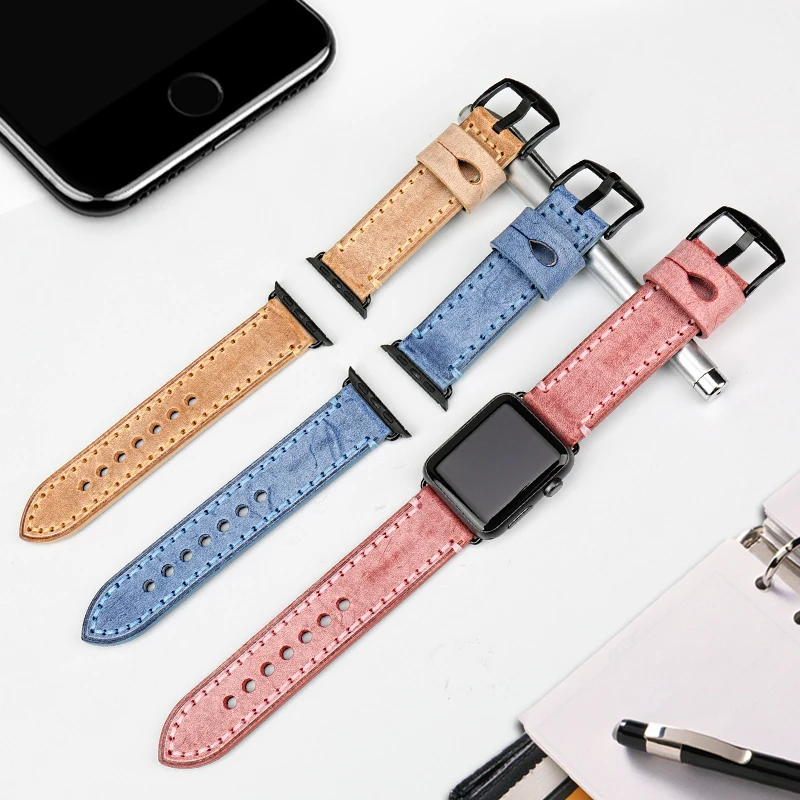 Ремешок из натуральной кожи для Apple Watch Band 44 мм 40 42 38 Series SE 6 5 4 3 2 1 iWatch|strap for apple