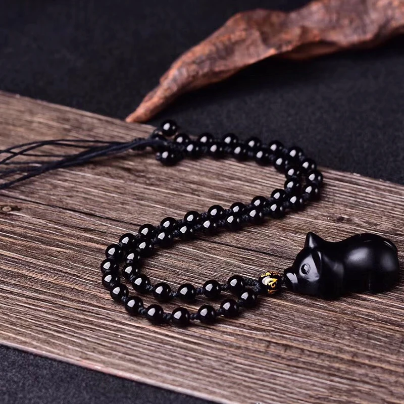 Оптовая продажа подвеска из натурального черного обсидиана ожерелье Meng свинка