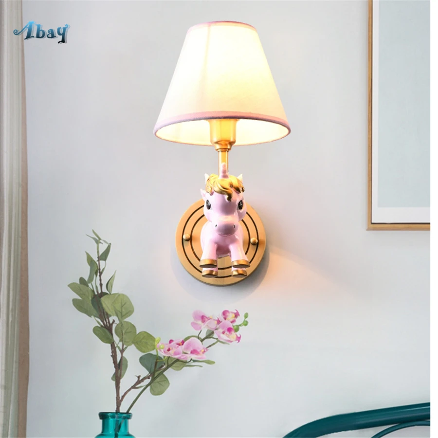 Lovely Art Deco Resin Single Horned Beast Wall Lamp for Children Room Corridor Living Creative Decoration Sconce Light | Лампы и