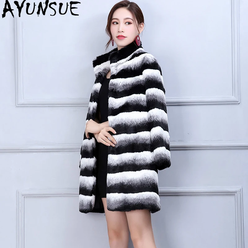AYUNSUE куртка из искусственного меха для женщин зимнее пальто в полоску размера