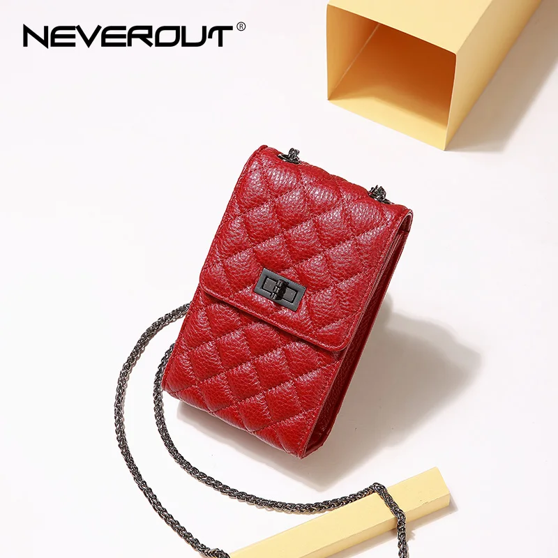 Wine Red NEVEROUT сумка на плечо из натуральной кожи для женщин, кошелек для сотового телефона, женская маленькая стеганая сумка через плечо, Основная сумка-мессенджер - Цвет: Wine Red
