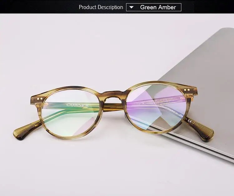 Green Amber COASER, круглые винтажные ацетатные очки, оправа для женщин и мужчин, OV5318, очки для чтения по рецепту, оптические очки, компьютерные очки, прозрачные линзы - Цвет оправы: Green Amber
