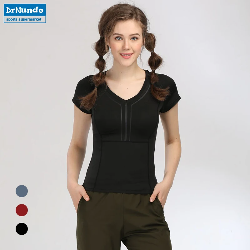 Женские быстросохнущие спортивная рубашка для йоги с коротким рукавом дышащие