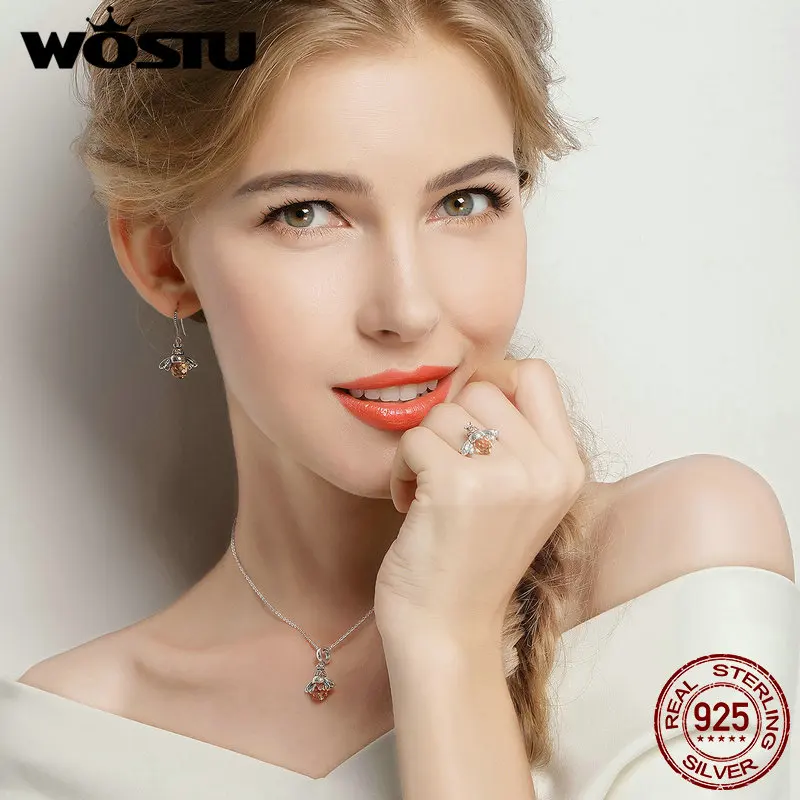 WOSTU,,, 925 пробы, серебряные, милые, пчела, висячие серьги для женщин, хорошее ювелирное изделие, роскошный подарок для влюбленных, DXE149