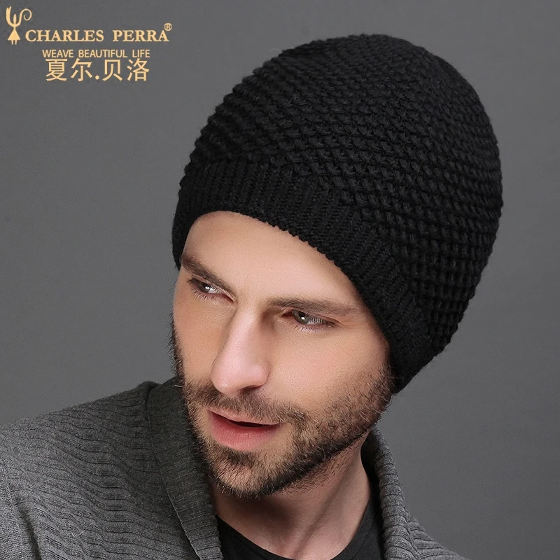 

Мужские вязаные шапки Charles Perra, зимняя двухслойная плотная Шерстяная Шапка, модные повседневные мужские шапки, облегающие шапки, 3313