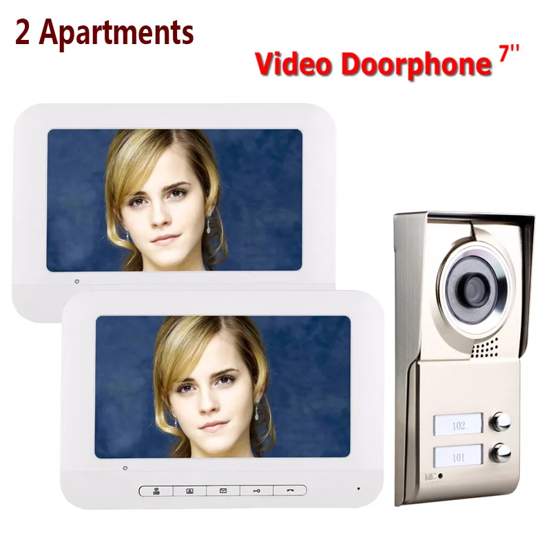 

7inch LCD 2 Apartments Video Door Phone Intercom System IR-CUT HD 1000TVL Camera Doorbell Camera with 2 button 2 Monitor Waterpr