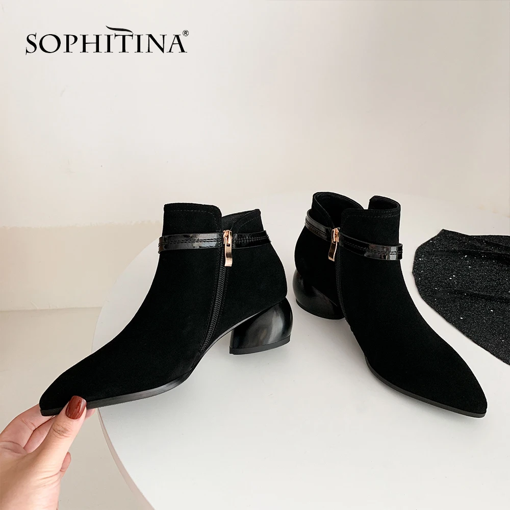 SOPHITINA Special Design Boots New Fashion Metal Decoration Comfortable Round Heel Sexy Pointed Toe Shoes Women's MO257 | Обувь