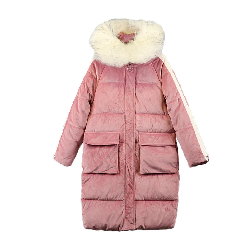 2018 женские зимние толстые новые велюровые Длинные парки модные куртки с большим