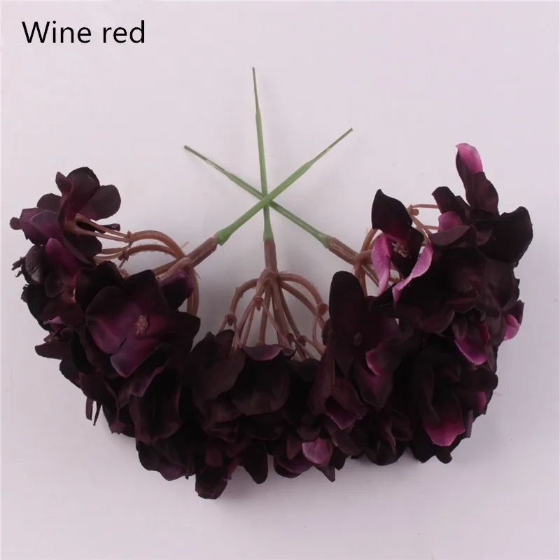 Wine Red 15 см искусственная шелковая Гортензия Цветок голова дома DIY платье головной убор цветок свадебное украшение дорога свинцовый материал стены 3 шт./лот - Цвет: Wine Red