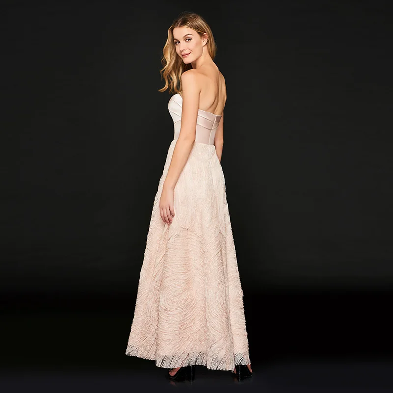 Tanpell без бретелек платья выпускного вечера Розовое Кружевное рукавов длиной до