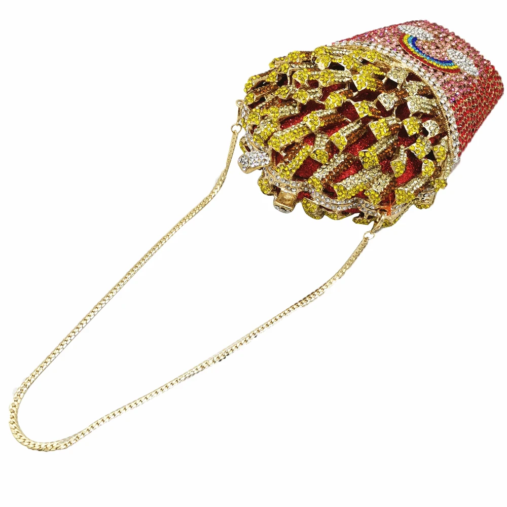 Дизайнерский клатч с кристаллами золотого цвета Женский Радужный вечерний