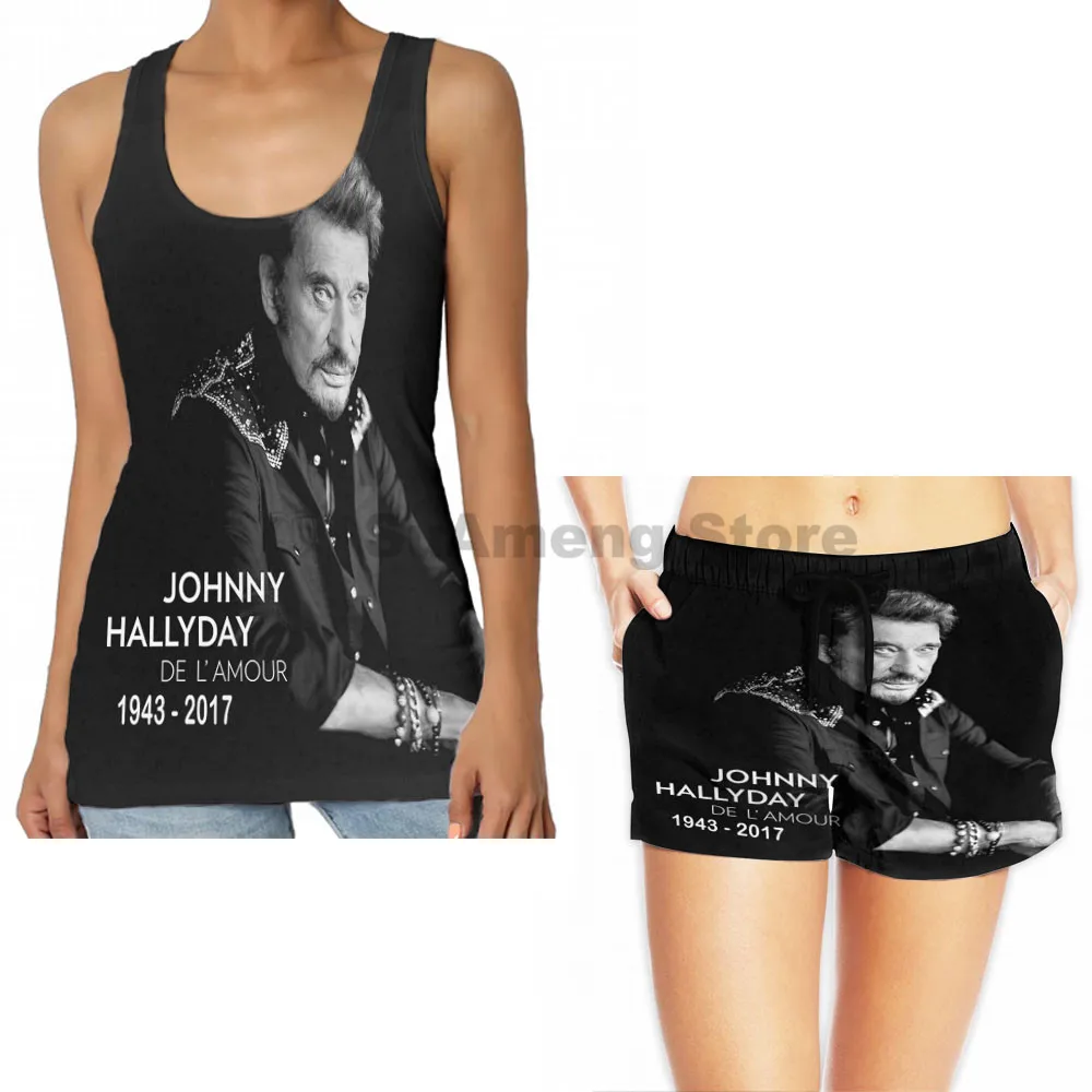 women sets funny print men Tank Tops Women Johnny Hallyday Limitied Edition men Board beach shorts women sets fitness sleeveless vest - Цвет: women sets
