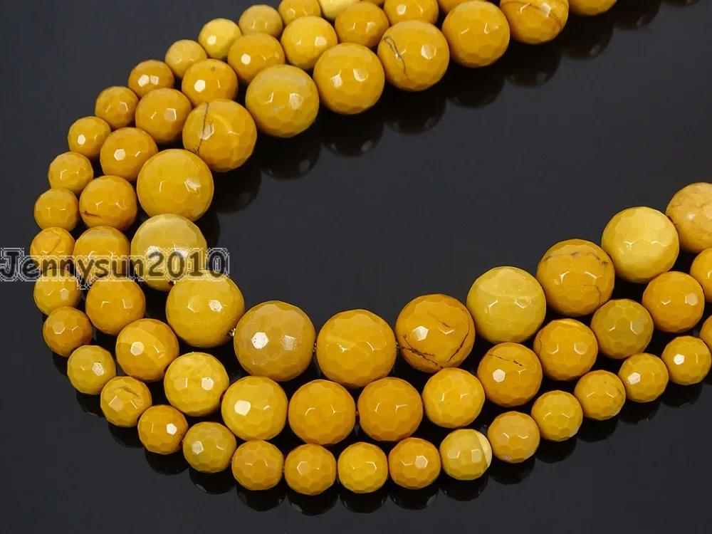 

Natural Yellow Moukaite Ja-sper Gems Stone Faceted Round Beads 15'' 6mm 8mm 10mm Strand for Jewelry Making Crafts 5 Strands/Pack