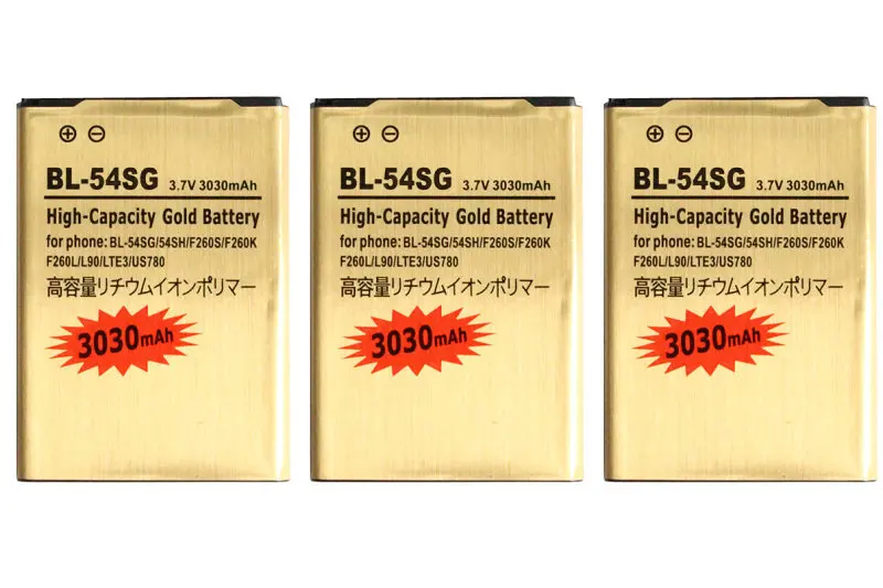 Seasonye 3 шт./лот 3030 мА/ч BL 54SH / 54SG золото запасная батарея для LG F260S F260K F260L F260 LTE3 US780 L90 F7