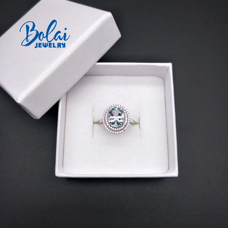 Bolaijewelry, белый аквамарин, кольца, натуральный камень, Овальный 8*10 мм, серебро 925 пробы, хорошее ювелирное изделие для женщин, подарки на годовщину