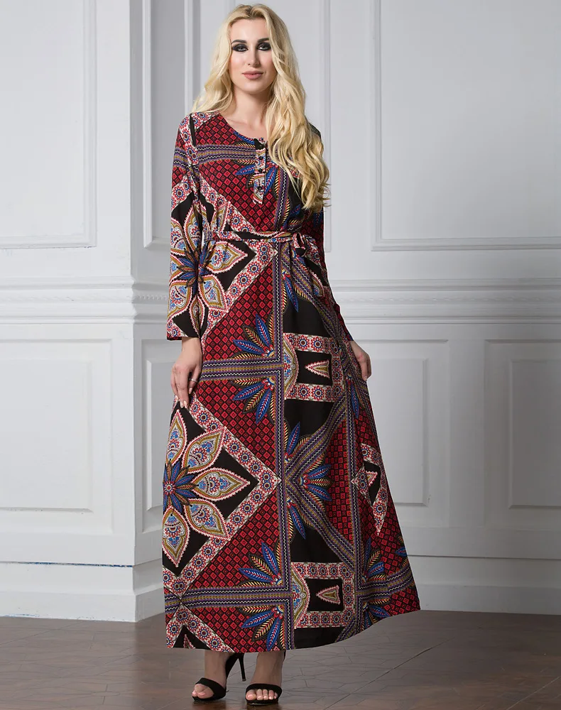 Мусульманское Макси платье с принтом кардиган абайя длинный халат платья плюс