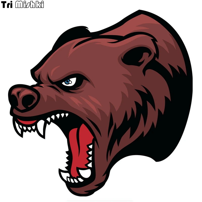 Tri Mishki WCS125 14*14 см коричневый angry grizzly с рисунком головы медведя забавная наклейка