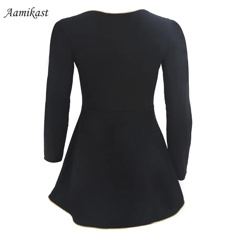 New Fashion T-shirt Sexy Womens Tunic Gold Hem Long Sleeves Fitted Peplum Tops Shirts D0006 | Женская одежда