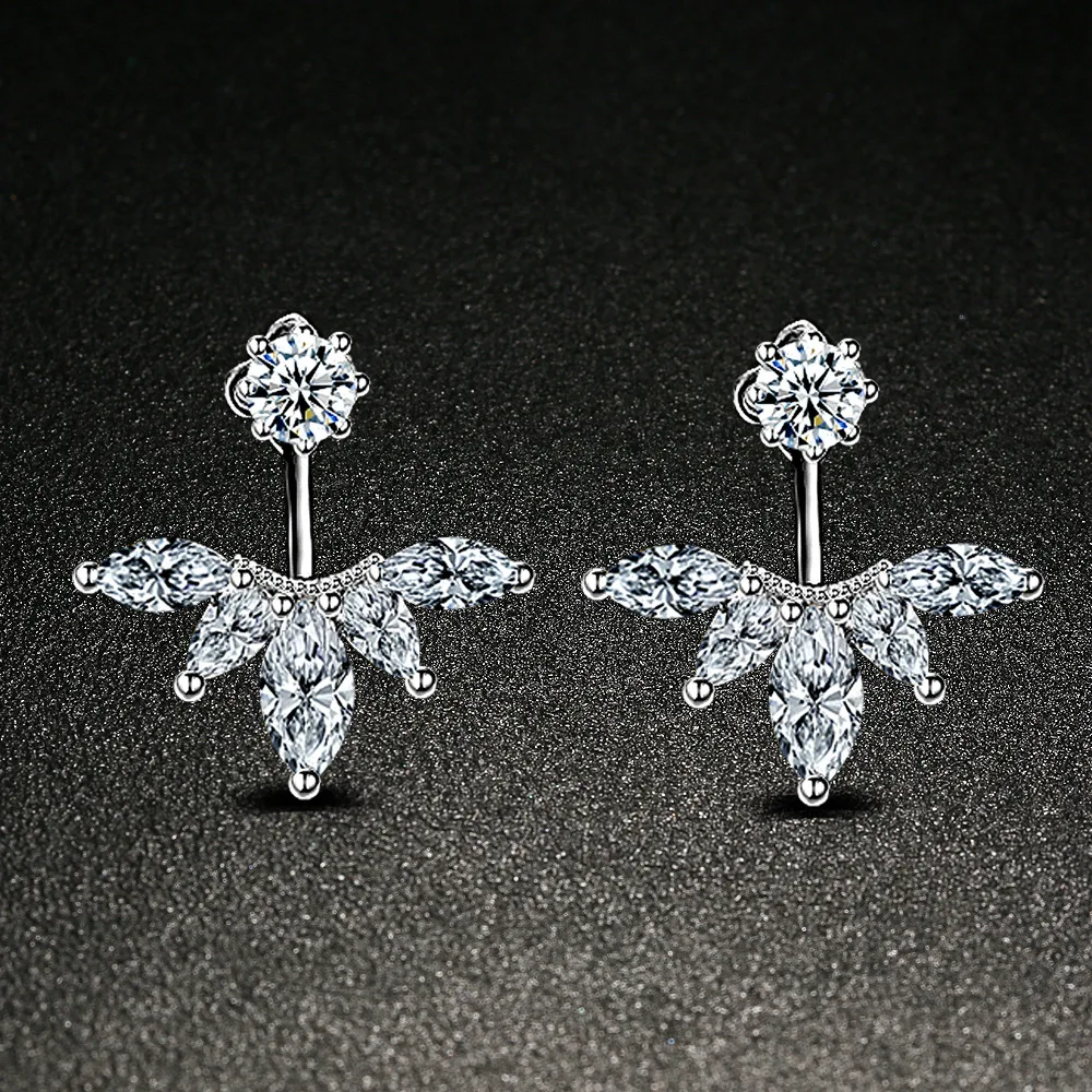 Роскошная женская Циркон Серьги гвоздики серебро Цвет кристалл маленький лист