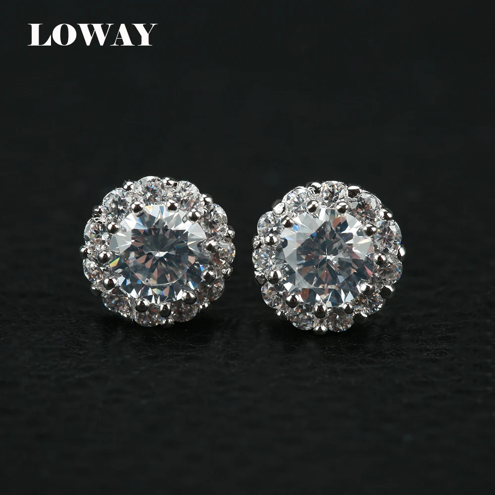 LOWAY Fashion Jewelry Classic Round Cubic Zirconia White Color Stud Earrings For Women ED2874 | Украшения и аксессуары
