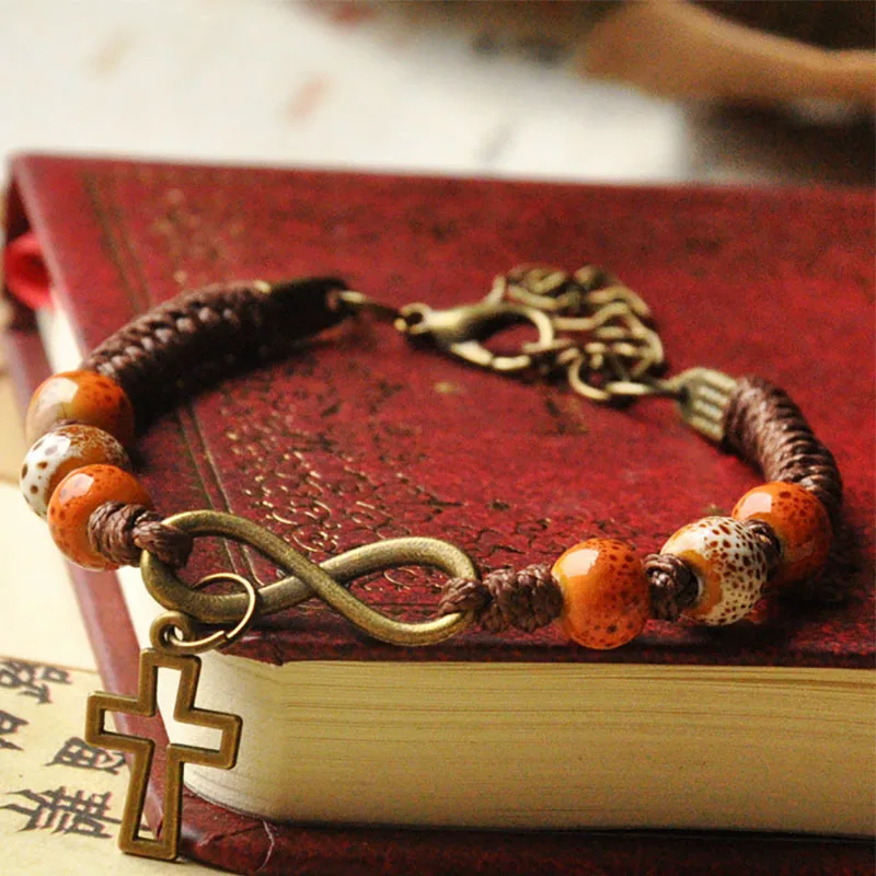 Керамические браслеты из бисера крест очарование Бесконечность кулон Плетение