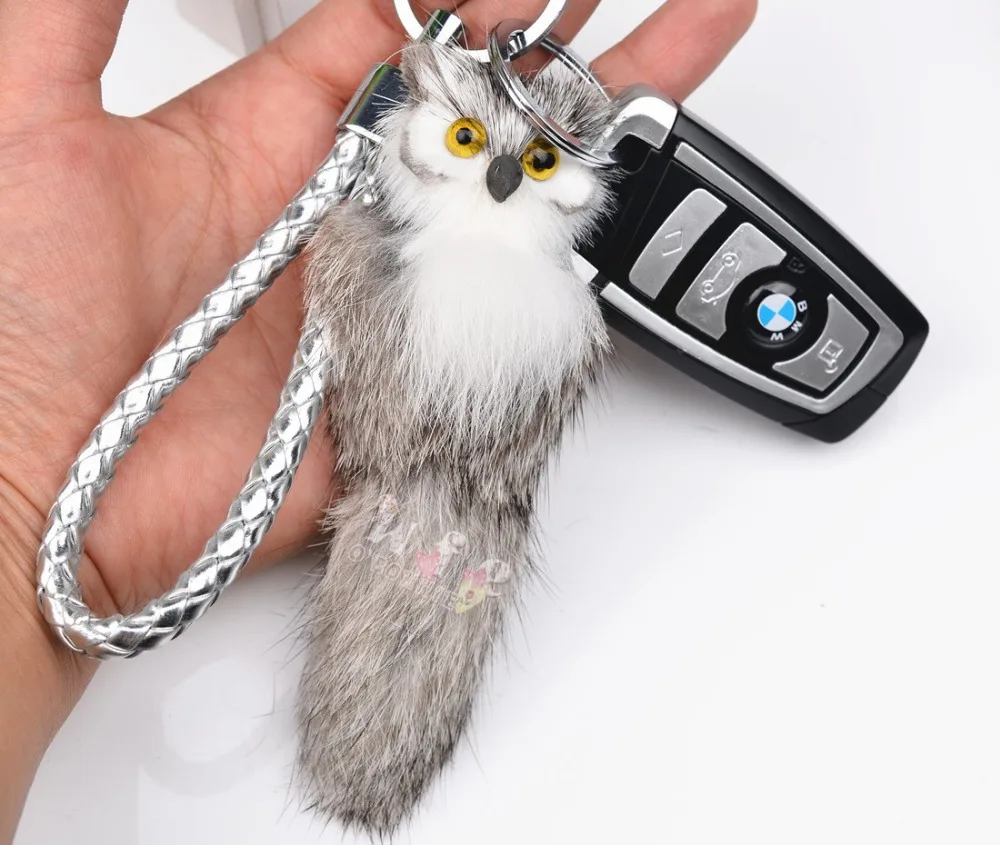 Коричневый серый сова брелок из натурального кролика Мех животных сумка