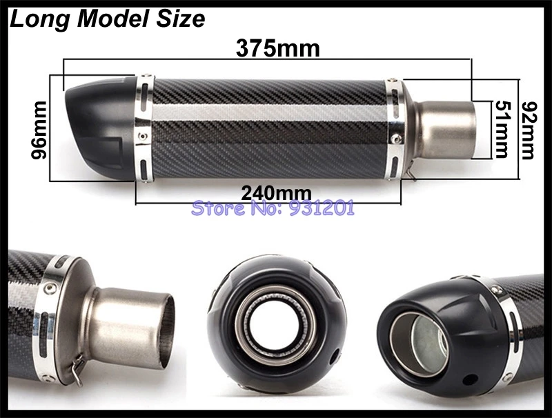Inlet 51mm Motorcycle Leovince Exhaust Pipe Muffler Carbon Fiber Universal for GSR750 CBR500R K6 K7 K8 MT07 MT09 Z1000 etc