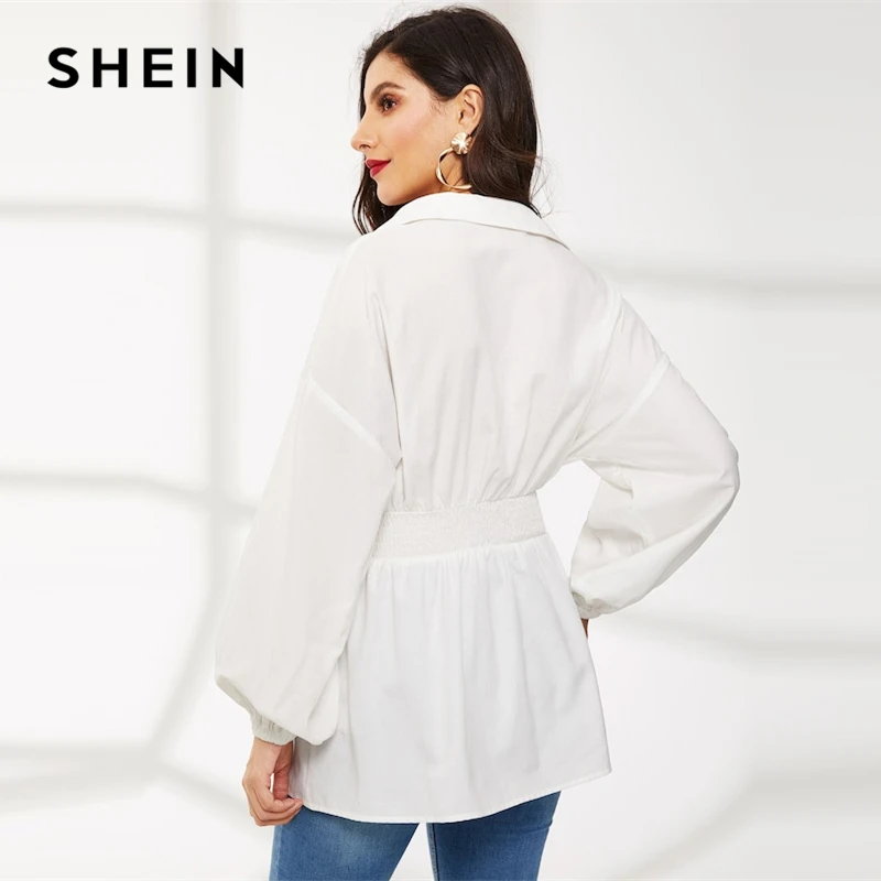SHEIN Однотонный Топ С Оригинальным Рукавом, Блуза С Длинным Рукавом, Демисезонная Нарядная Блуза