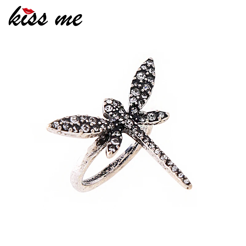 KISS ME 3 Colors Rhinestone Dragonfly Rings for Women Chic Fashion Zinc Alloy Engagement Ring Female Brand Jewelry