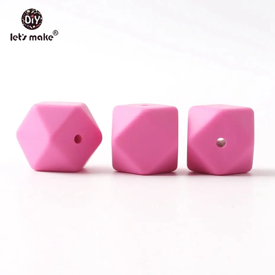hot pink Давайте сделаем силиконовые бусины для прорезывания зубов 20 шт Большой 17 мм геометрический шестигранник DIY прорезывание зубов ожерелье браслет силиконовые бусины - Цвет: hot pink