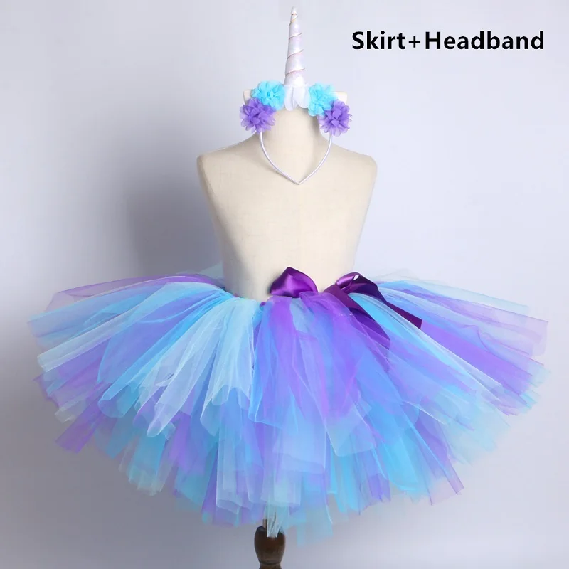 Skirt and Headband Юбка-пачка с единорогом и повязкой на голову; пышная детская фатиновая юбка для девочек; детская юбка-пачка для дня рождения; цвет синий, фиолетовый; юбка-пачка Mermai; детская юбка - Цвет: Skirt and Headband