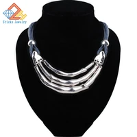 charm necklace 3 layer vintage pendant new retro fashion glossy metal arc wax rope