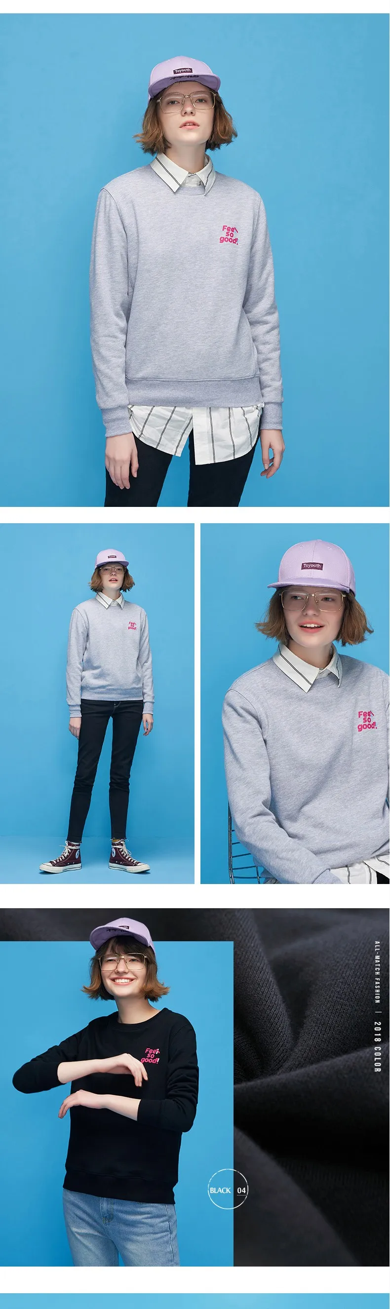 Toyouth основной Письмо печати с круглым вырезом одежда с длинным рукавом Sweatershirt