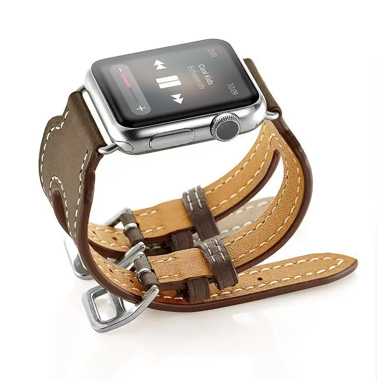 FOHUAS новейший кожаный ремешок с двойной пряжкой и манжетами для Apple Watch серии 4 44 мм
