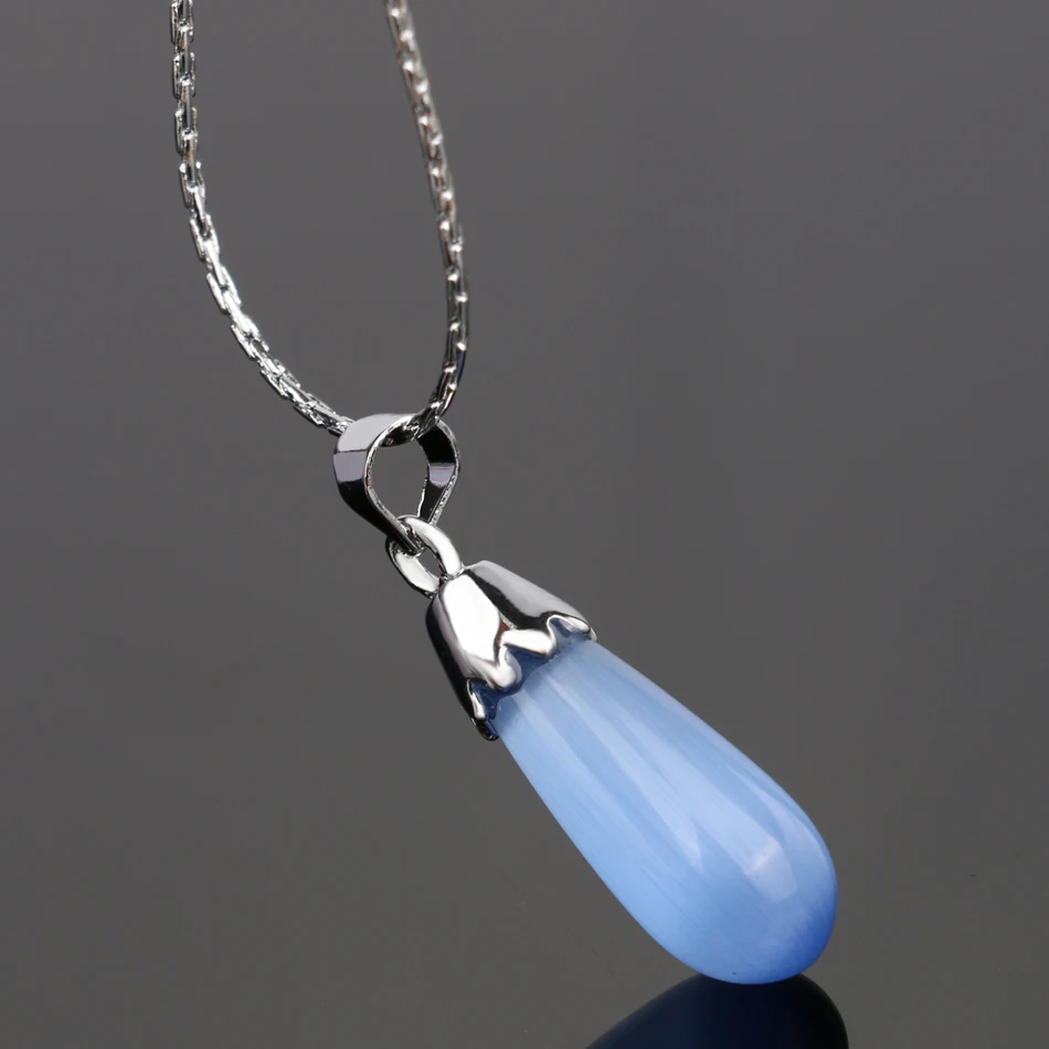 Beautiful Pink Opal Necklace Silver Plated Water Drops Pendant 45CM Fine Chain Fashion Jewelry For Women 2016 L Y Brand