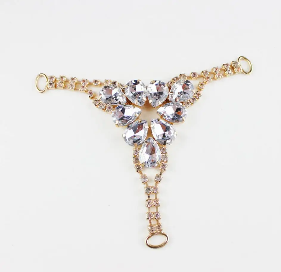 Треугольные Позолоченные 5 шт. + прозрачная капля хрустальные стразы