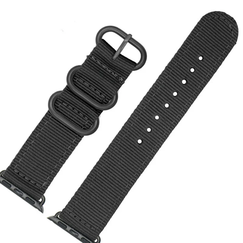 Ремешок наручный для iWatch 1 2 3 4 5 нейлоновый Черный Сменный браслет с пряжкой
