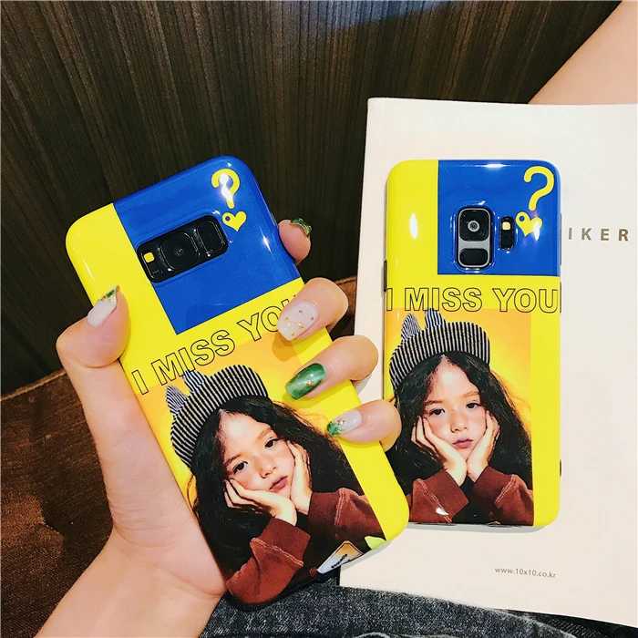 Ins hot lovely girl illustration Phone Case For Samsung Galaxy S9 S8 Plus Note 8 S7 Edge blue-ray Anti-fall Protective case |