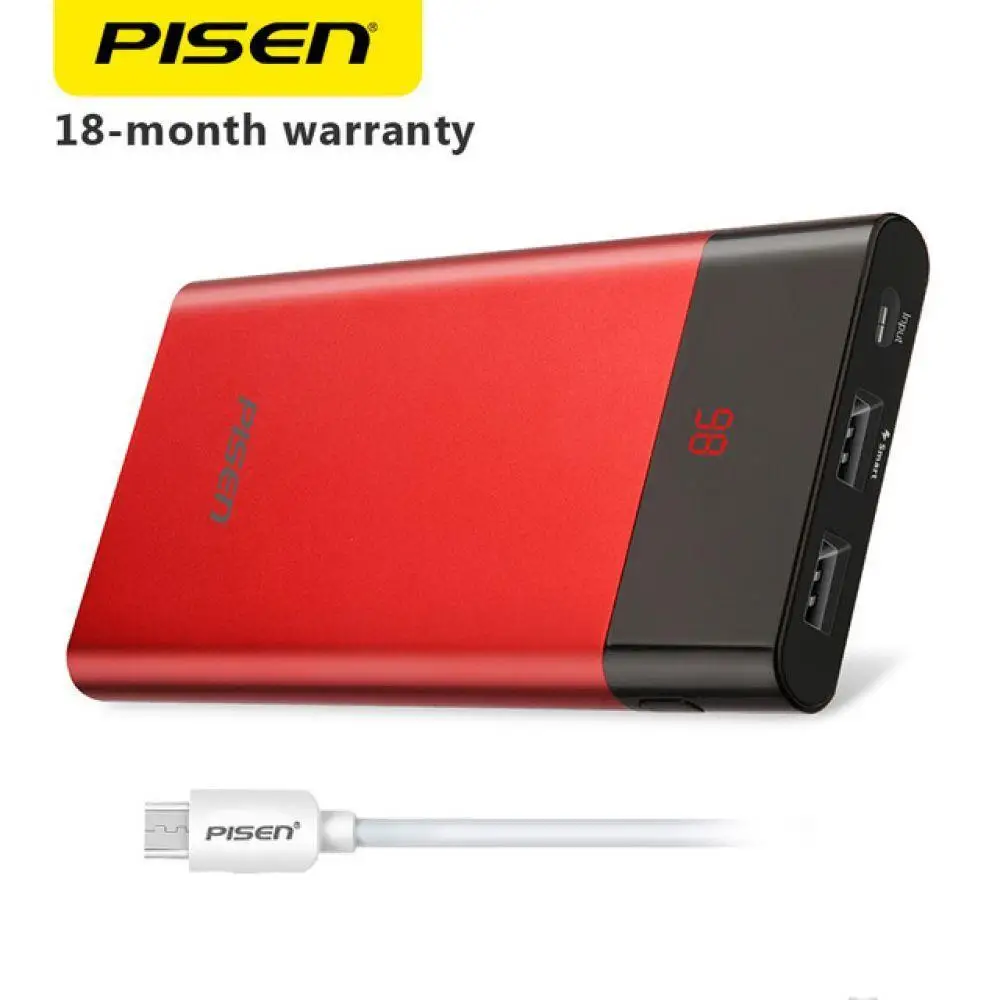 PISEN 10000 мАч LED Power Bank быстрое зарядное устройство Внешняя батарея Портативное