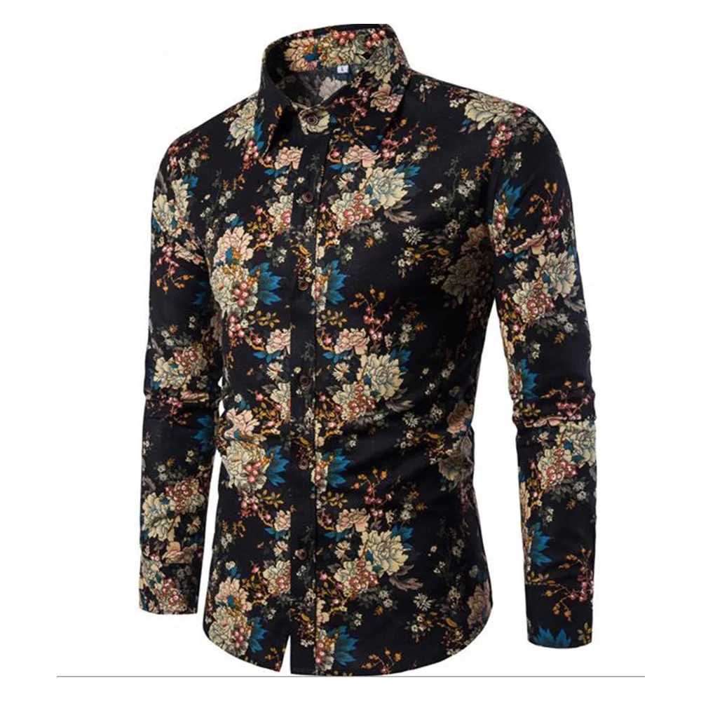 Shirt 12 Этнический стиль Мужские рубашки с длинным рукавом Мужская винтажная блуза с принтом Праздничная Повседневная блуза модная мужская элегантная вечерние рубашка большого размера 5XL - Цвет: Shirt 12