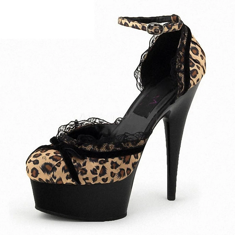 Leopard grain Plardin/Большие размеры 35-46, пикантные шелковые туфли на высоком каблуке 15 см и Платформе 5 см, вечерние женские туфли-лодочки с ремешком на щиколотке для ночного клуба - Цвет: Leopard grain