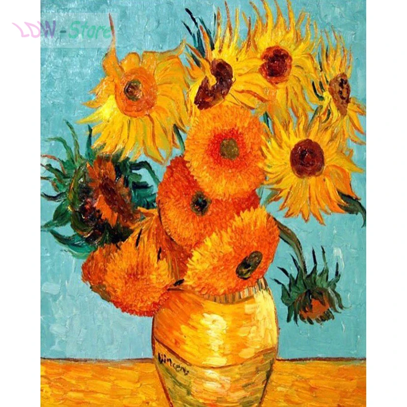 

Sunflower artwork by Van Gogh 5D Diamond Painting Room Decor Needlework Crafts DIY Diamond Mosaic Embroidery Full pasted WG366