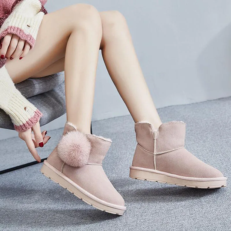 2018 Winter New Student Women's Snow Boots Cotton Faux Fur Ankle Short Flat Heel Black Khaki Pink Girl Female Shoes | Обувь