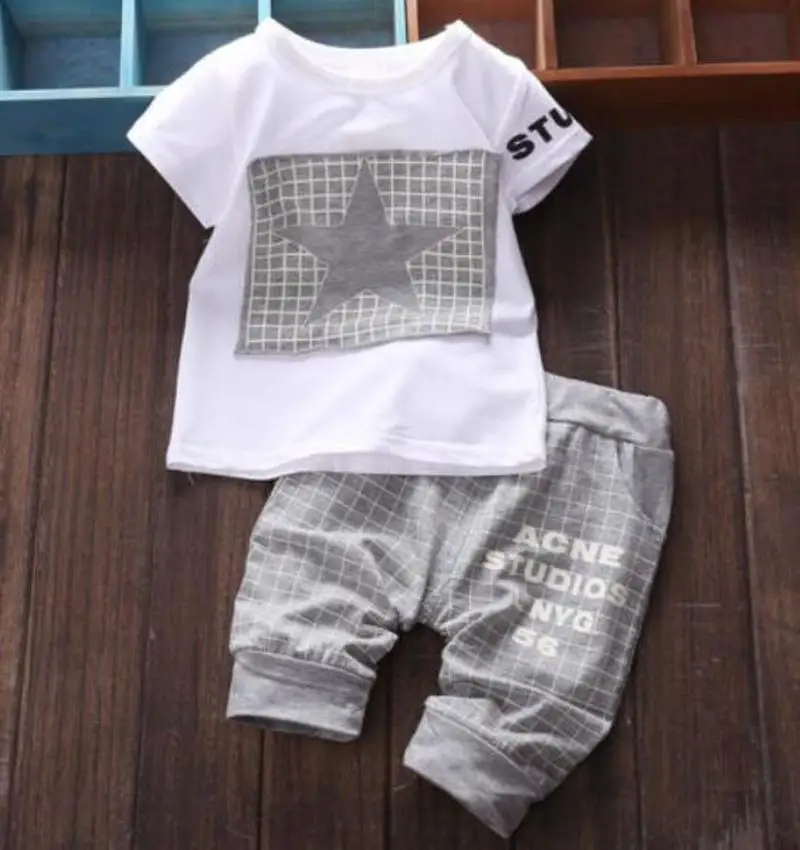 BabyBoy Clothes 2019New Summer Babyboy Newborn T-shirt+pants Suit Clothing Set Star Printed babyboy jas set | Мать и ребенок