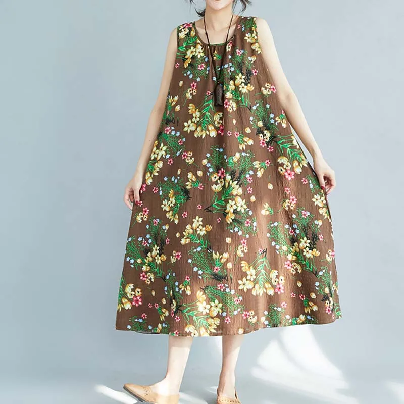 Модное женское платье с принтом Новинка 2020 года летнее свободное без рукавов