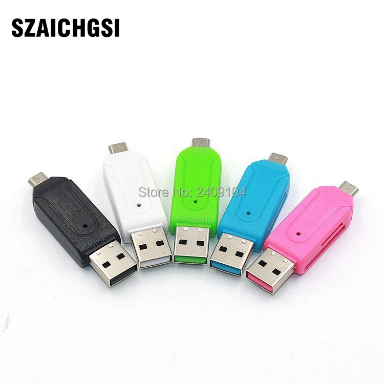 SZAICHGSI оптовая продажа 100 шт. 2 в 1 USB OTG кардридер Micro TF/SD удлинитель для телефона