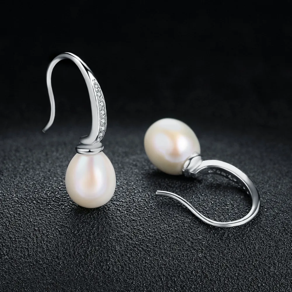 MoBuy 100% 925 Sterling Silver Jewelry 9mm Freshwater Pearl Earring White Gold Plated For Women Wedding MBEI005 | Украшения и